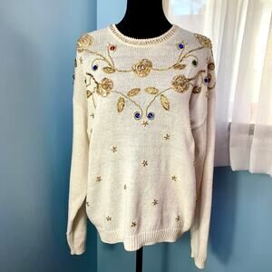 Celina Yang Vintage Sweater with Beading and Sequins Size Large
